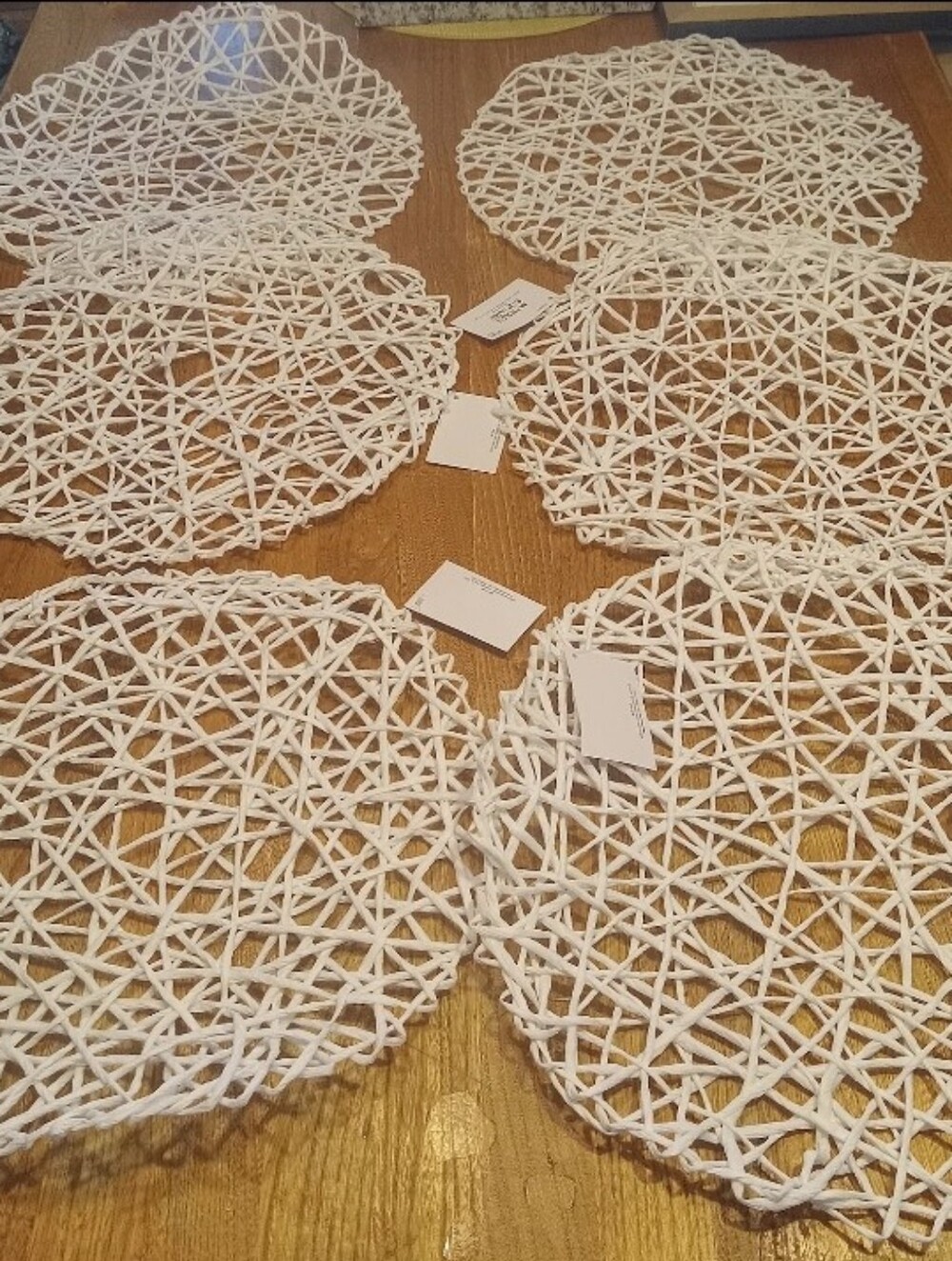 6 NEW White Woven Fiber Placemats 15"